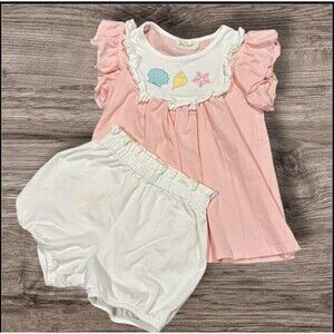 Marie Nicole Girls XL 5  Seashell Applique Set Pink Ruffle Coastal Beach